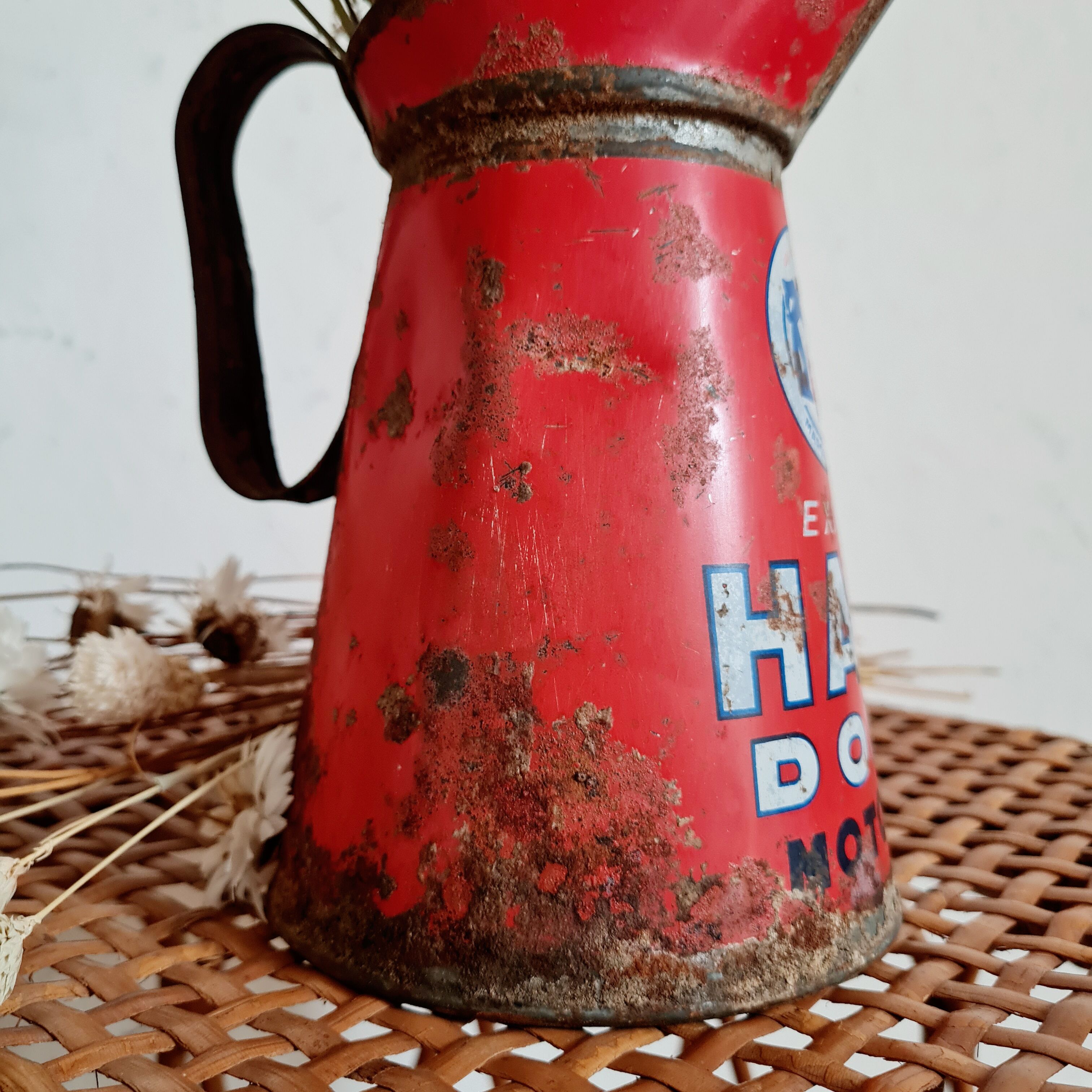 Red metal canister pot