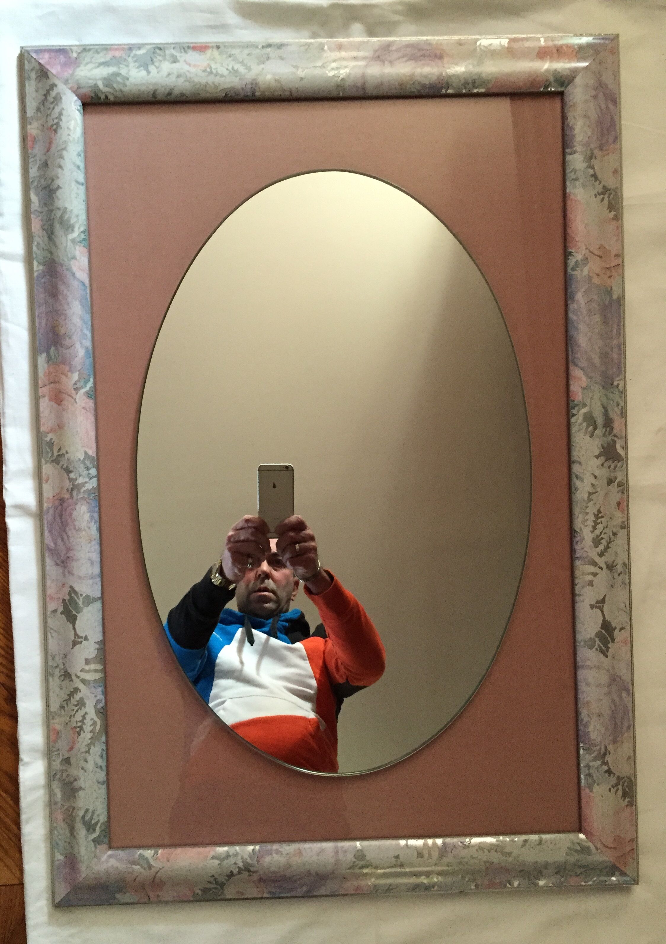 Oval mirror in rectangular frame wooden 80x55cm