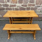 Vintage Scandinavian pine dining set, 1980s table and benches