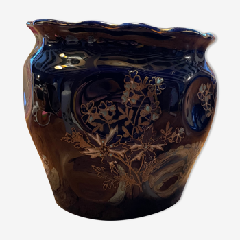 Cache-pot en céramique émaillé, bleu profond