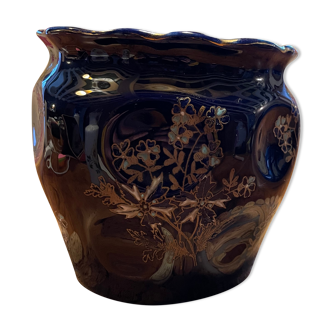 Enamelled ceramic pot cover, deep blue