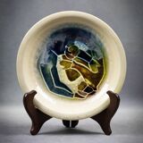 Accolay – glazed earthenware plate with abstract Cépamine decoration – 1970s