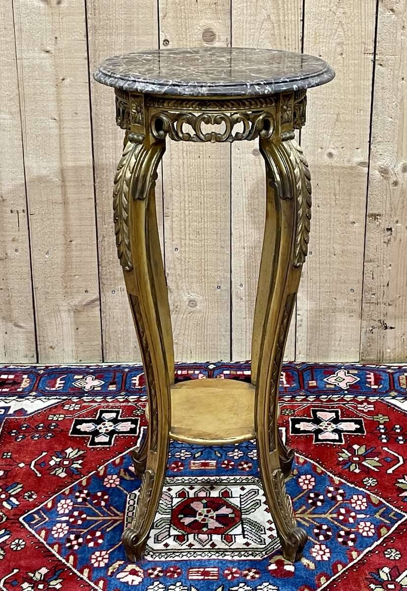 Gilded wooden stool with marble top - made in the 70s