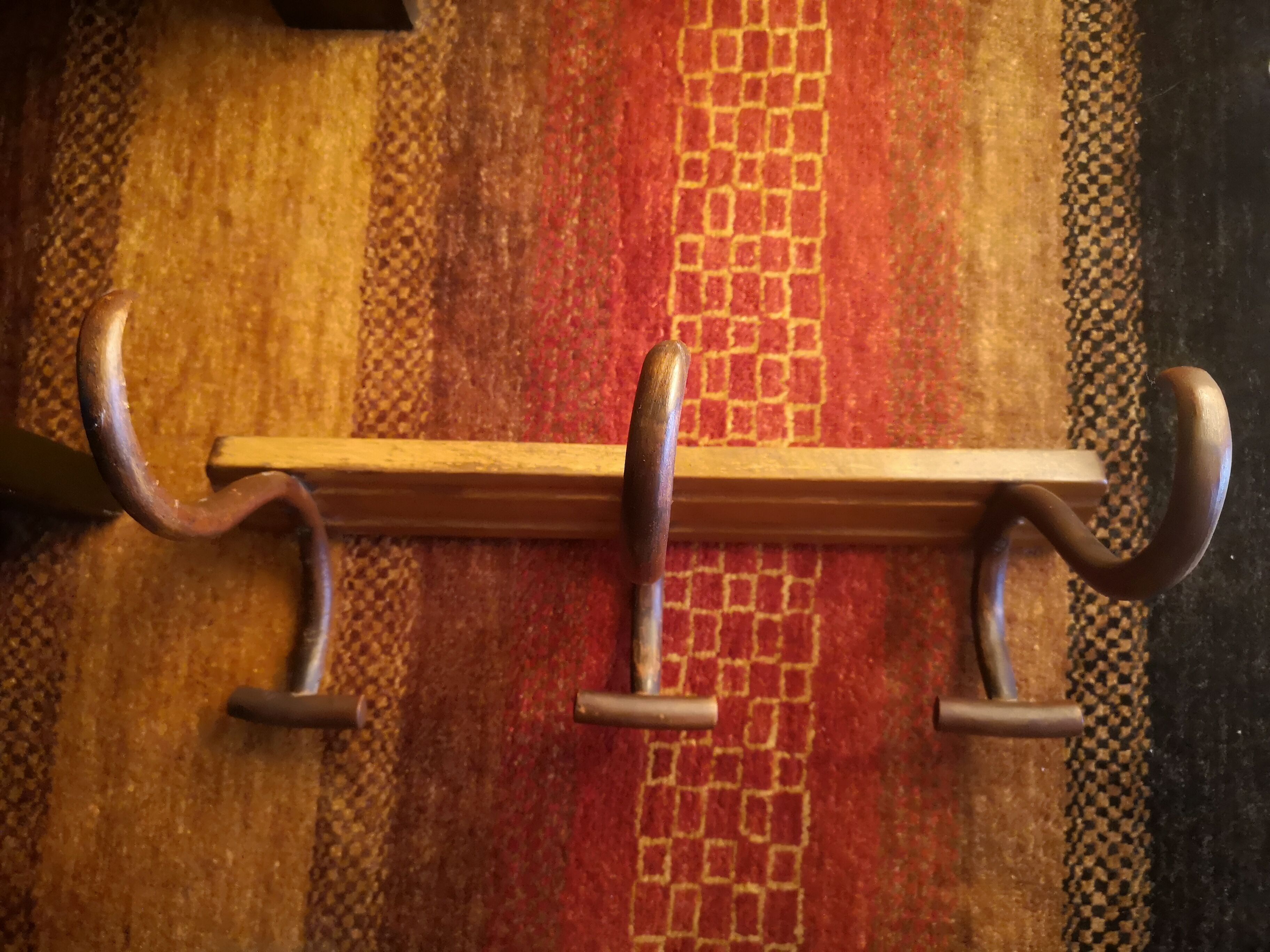 Bistro wall coat rack/hats - 3 curved wooden hooks - Signed Thonet - 1940s/50s