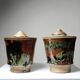 Pair of vintage 80s-90s Japanese-style stoneware pots, studio pottery, handcrafted and signed