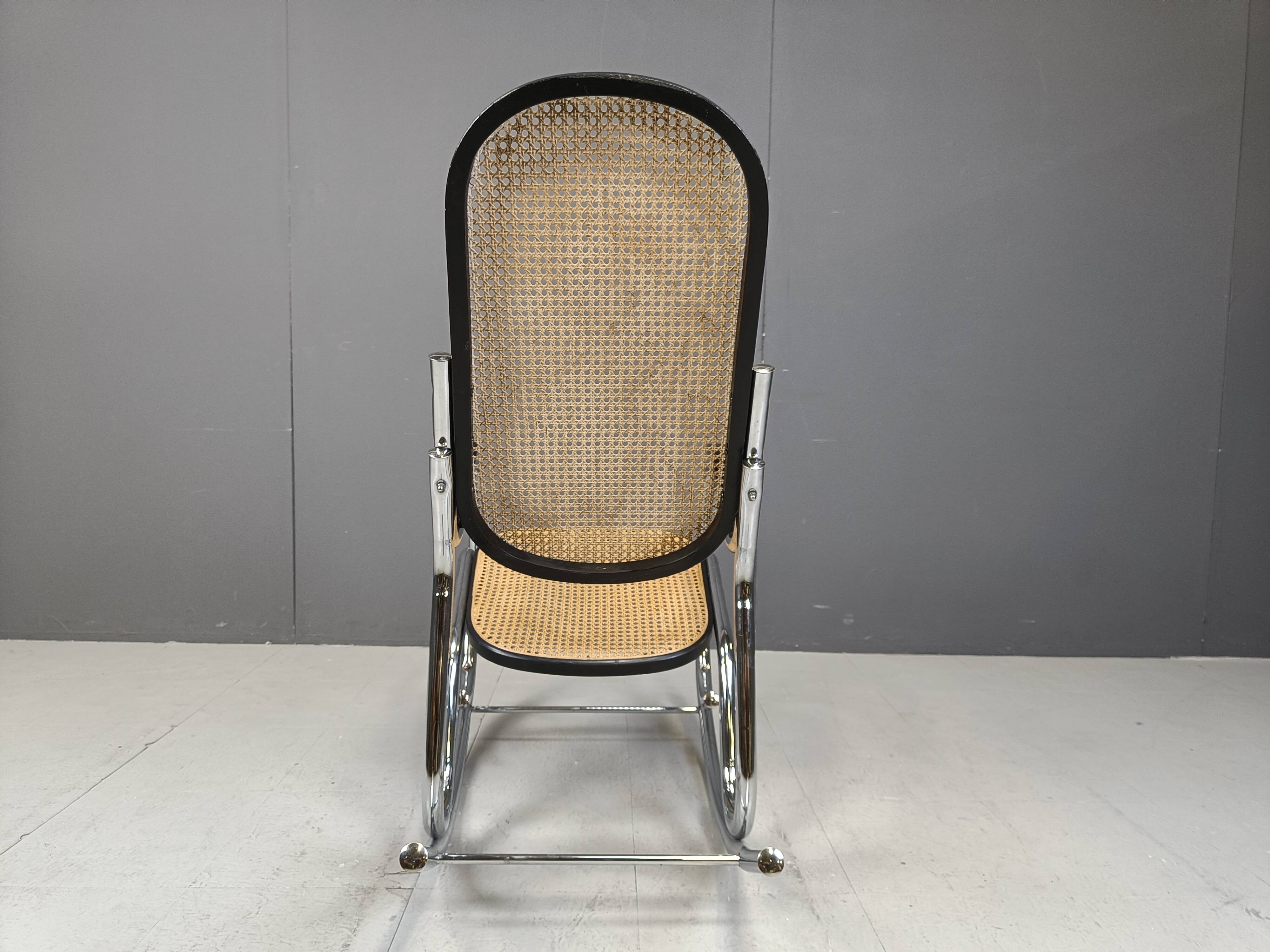 Vintage chrome and rattan rocking chair, 1960s