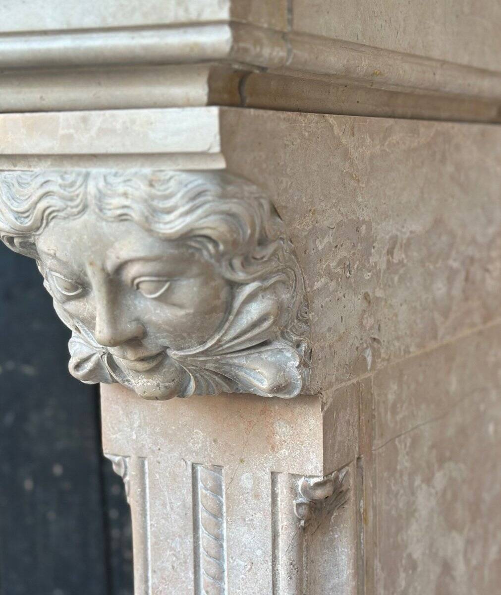 Neo-Gothic style Lumel beige marble fireplace circa 1880