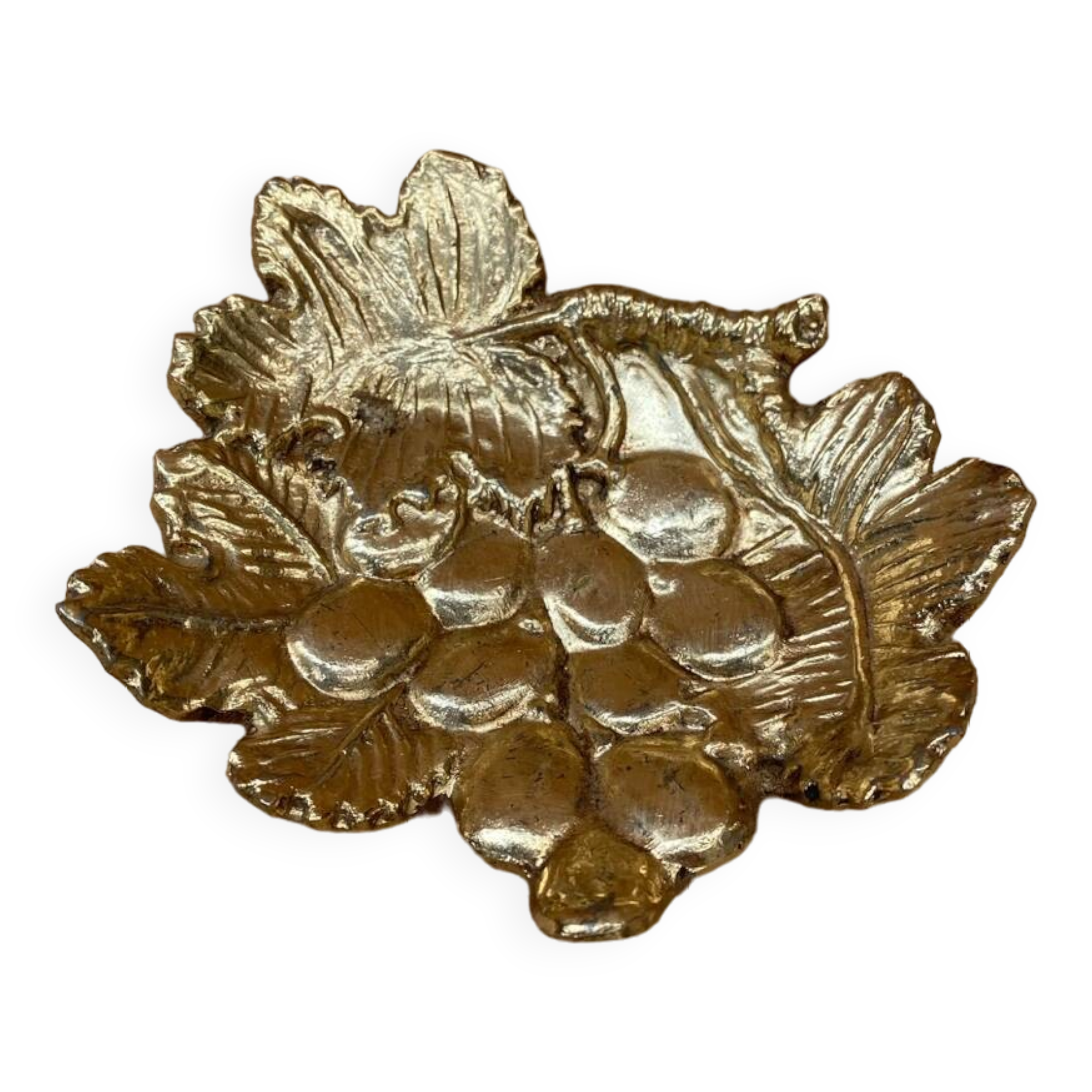 Old vintage grape cluster shaped gold metal pocket tray