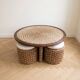 Ensemble table basse et 4 poufs encastrables vintage en corde tressée