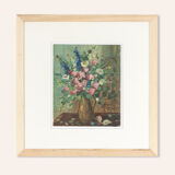 Fleurs sauvages dans un vase, huile sur assiette, 38 x 38 cm