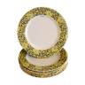 6 flat plates Cacharel floral decoration yellow and blue