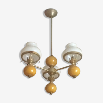 Vintage chandelier brass porcelain and opaline