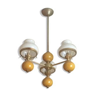 Vintage chandelier brass porcelain and opaline