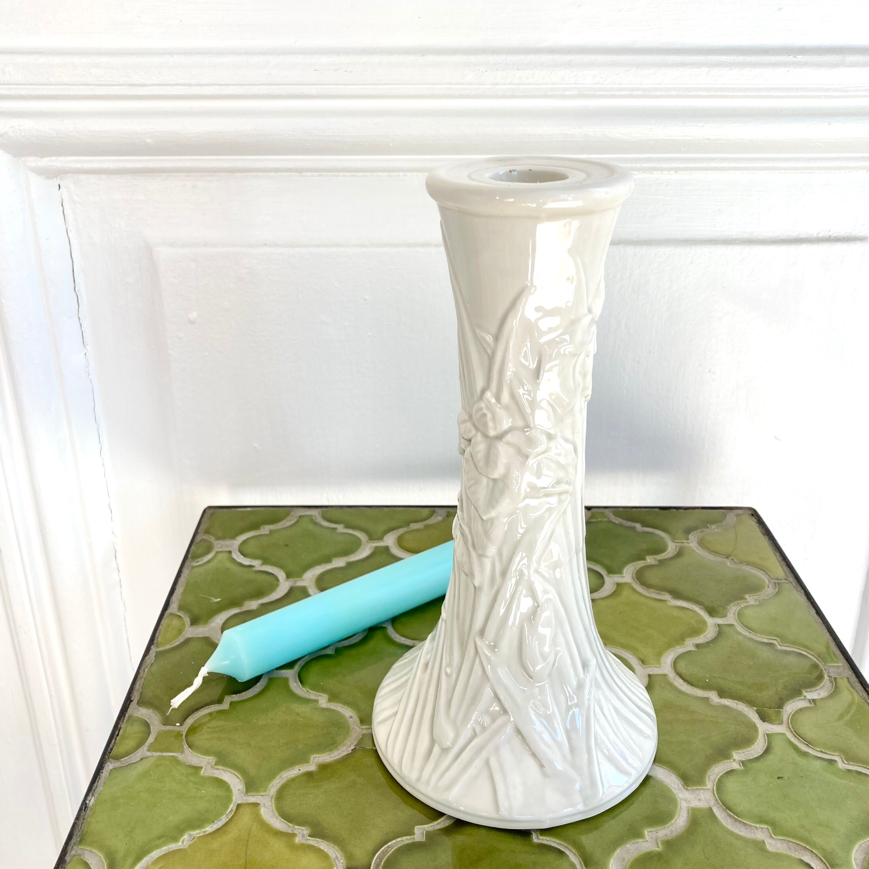 Ceramic candle holder iris flower