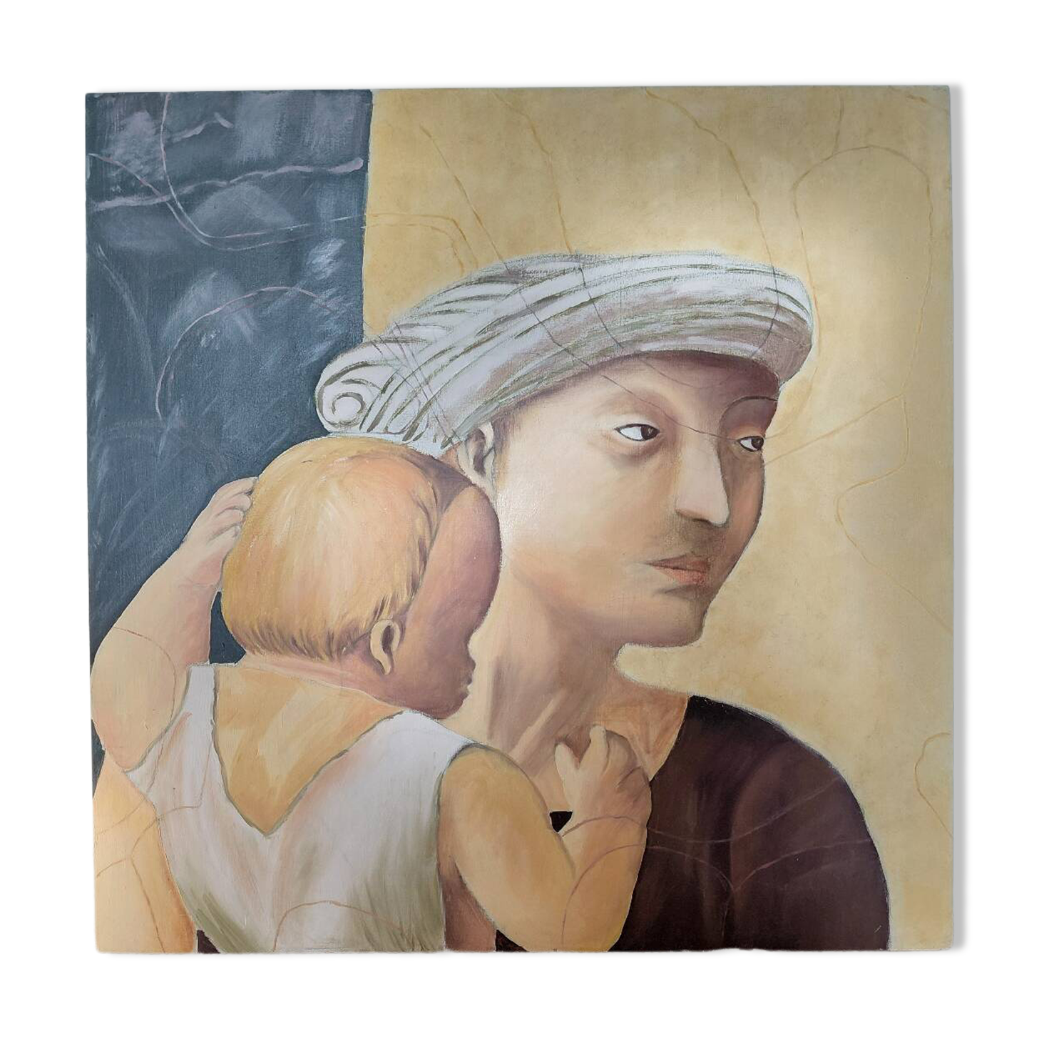 Grand Tableau Tempera (90x90) - Detail of Masaccio - signed F. Leblon
