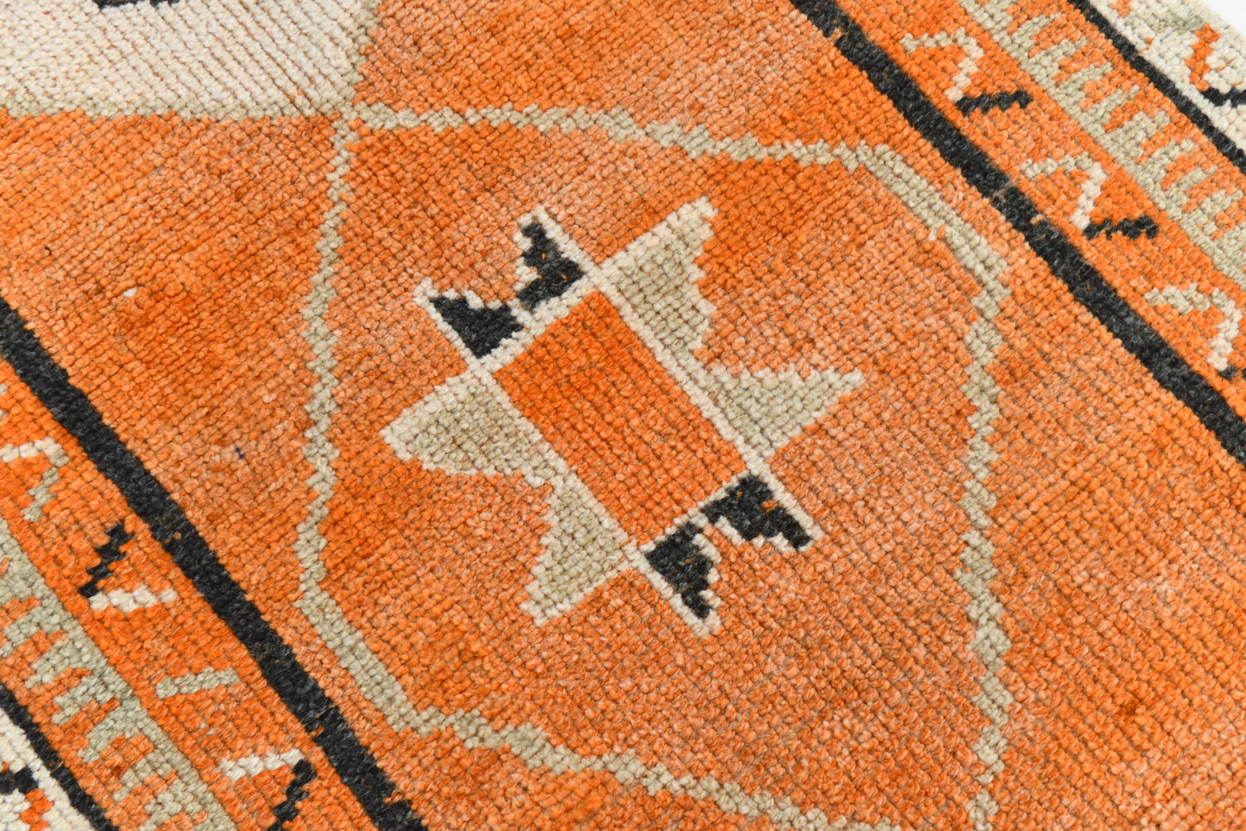 Beige & Orange Vintage Runner Rug, 83x383Cm