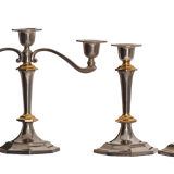 2 candlesticks and 1 silver metal candlestick circa 1980
