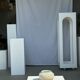 Small white ball vase tight neck in glazed speckled ceramic