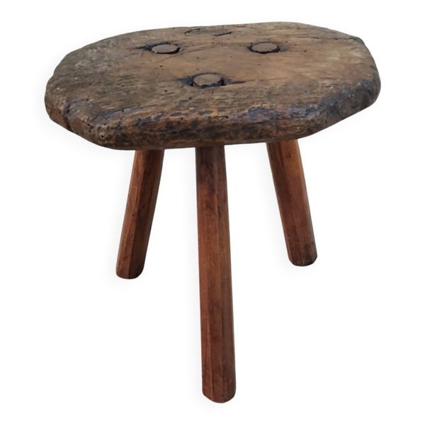 Ancien tabouret tripode ferme vintage