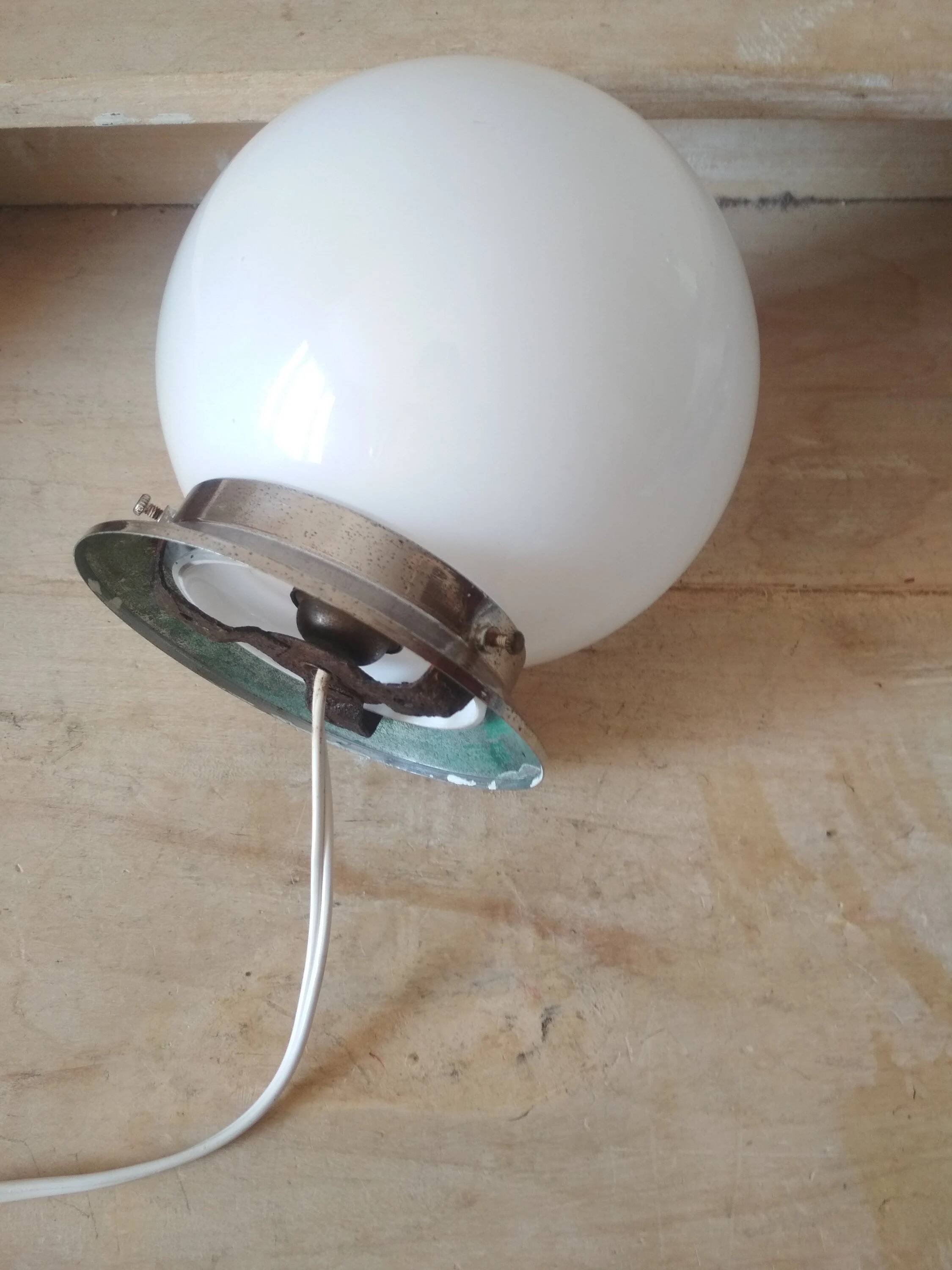 1940s ceiling light, white opaline globe