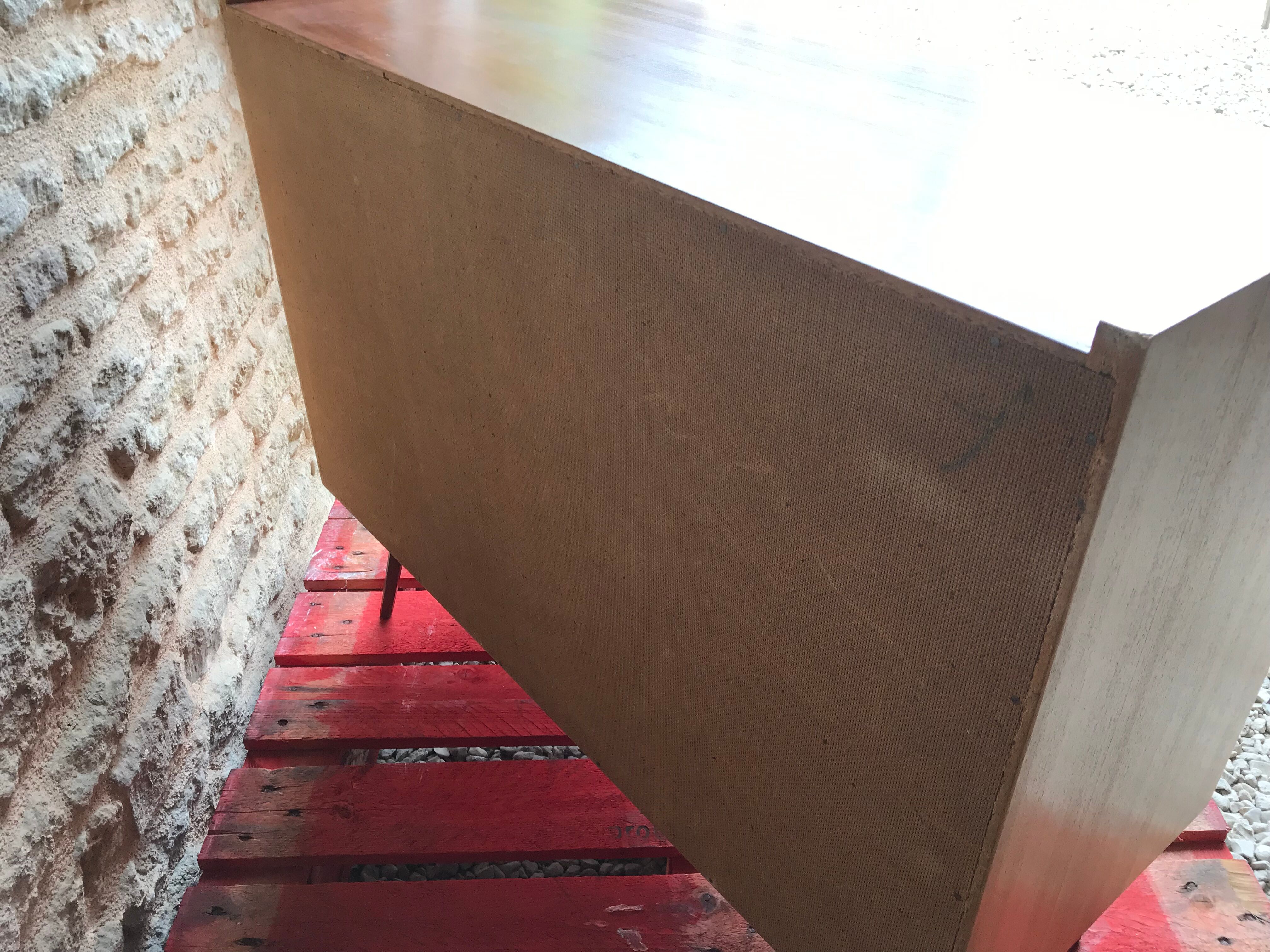 Vintage storage cabinet sliding doors feet compass