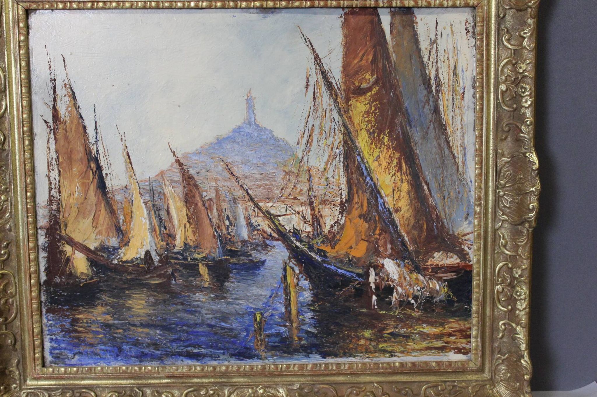 Huile sur panneau "le port de Marseille" vers 1950