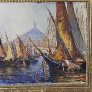 Huile sur panneau "le port de Marseille" vers 1950
