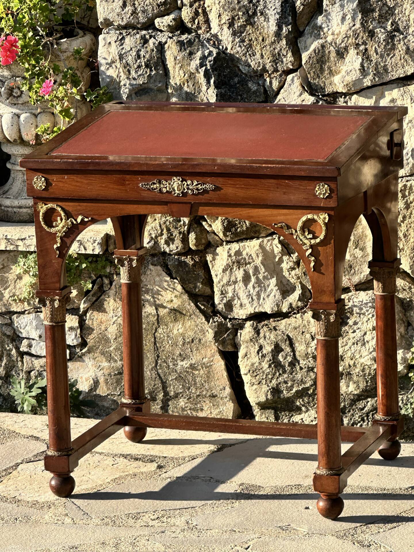 Writing desk or bonheur du jour in mahogany by E. Poteau.