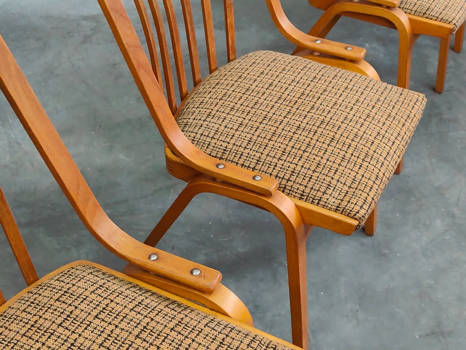 Set of 4 fabric chairs by Ton Bystrice 1960