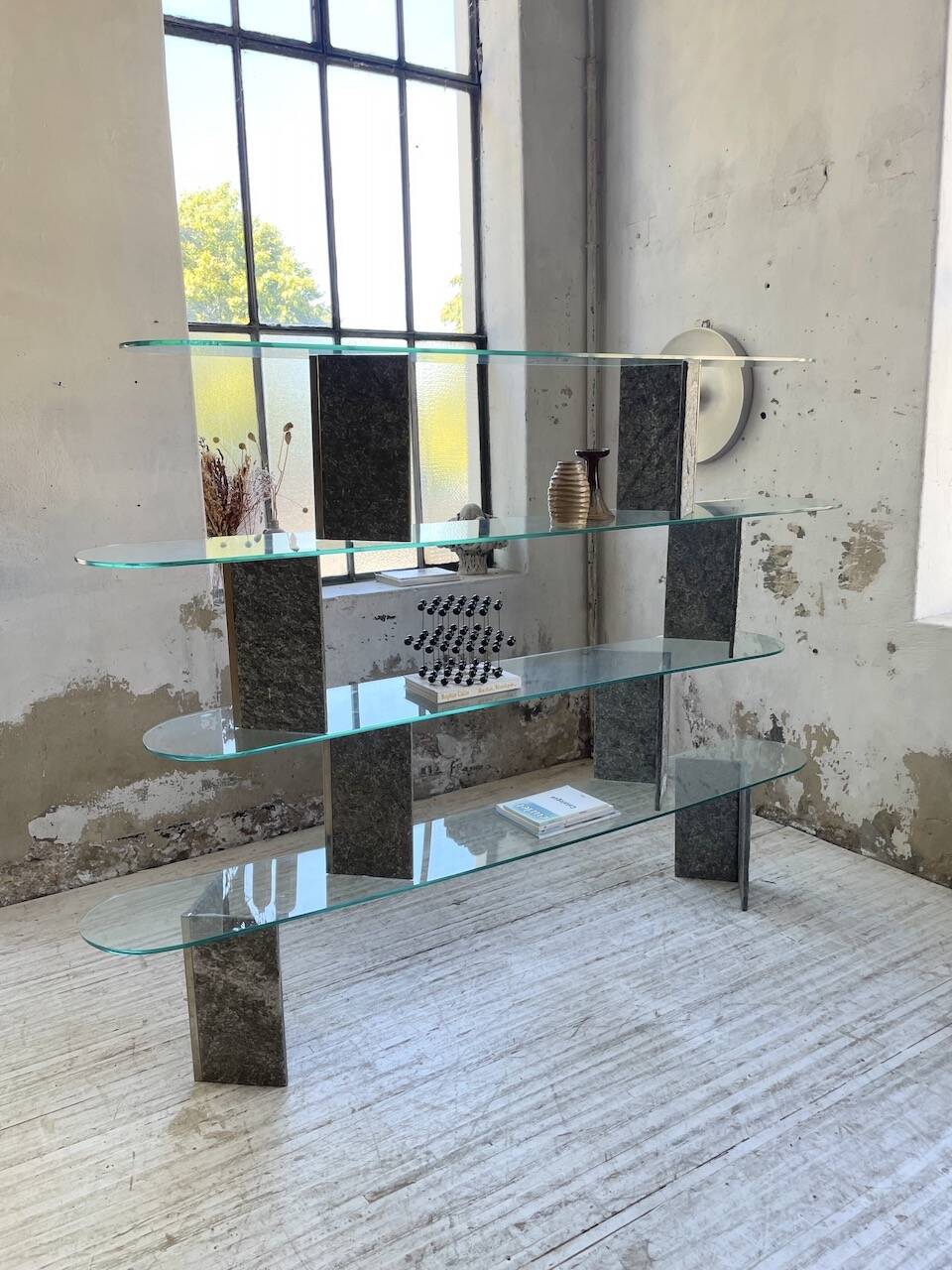 Roche Bobois stone and glass sculpture shelf 1970s