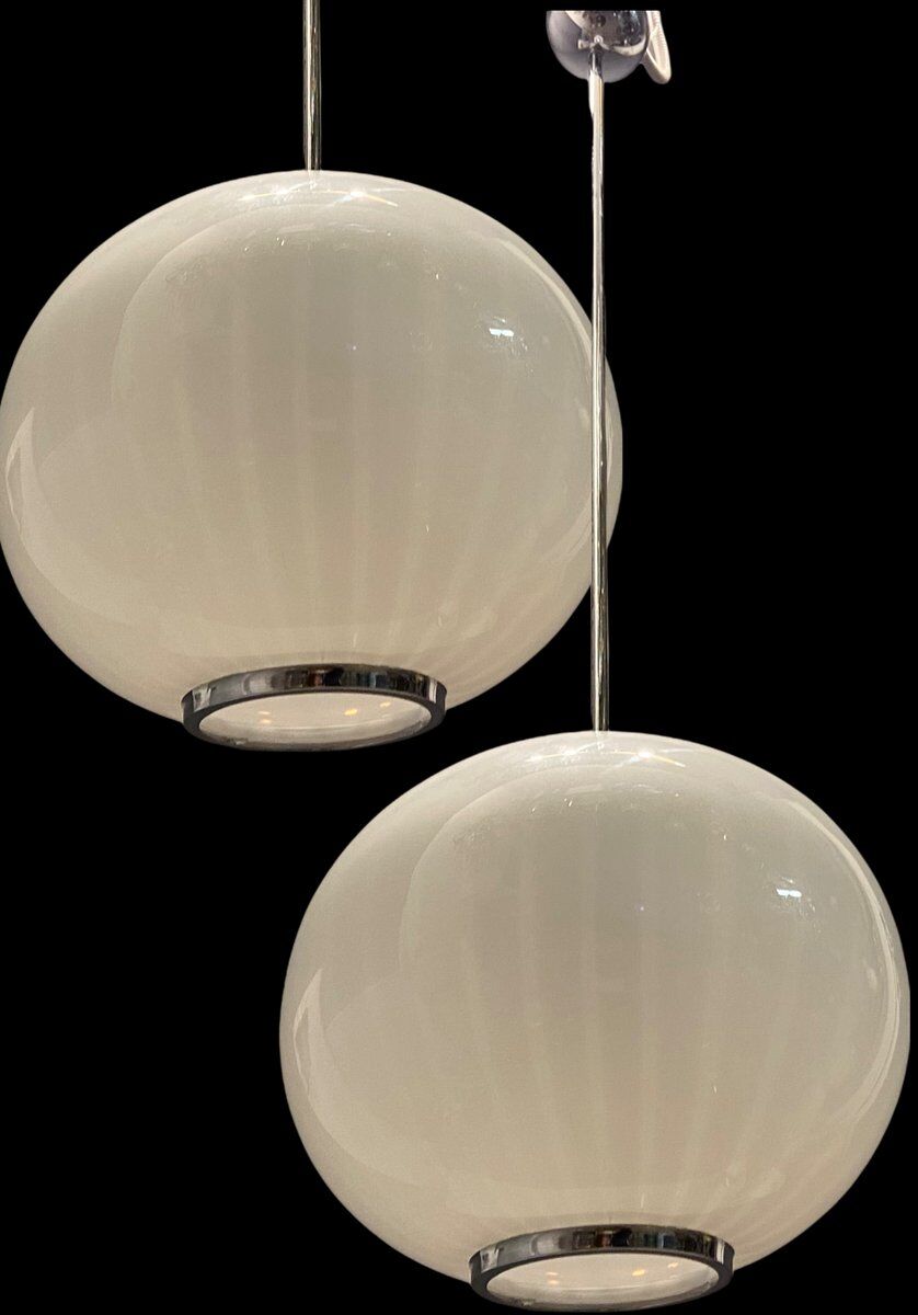 Mid-Century Italian Murano Glass Pendant Lamps by Paolo Venini, Set of 2