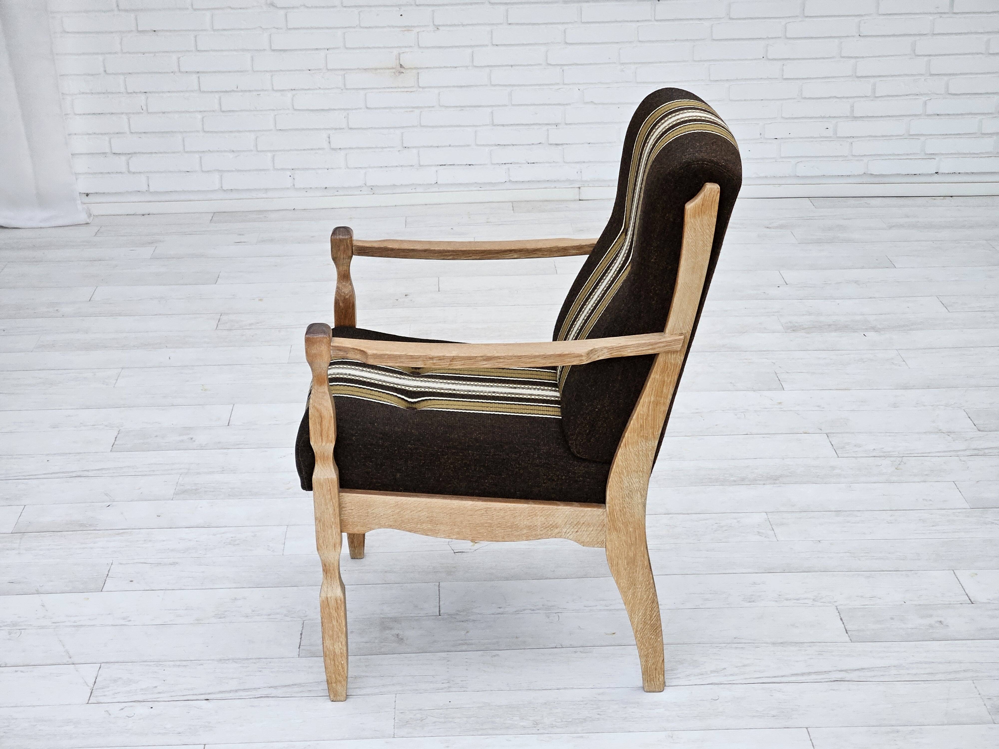 1970s, Danish armchair, furniture wool, solid oak wood.