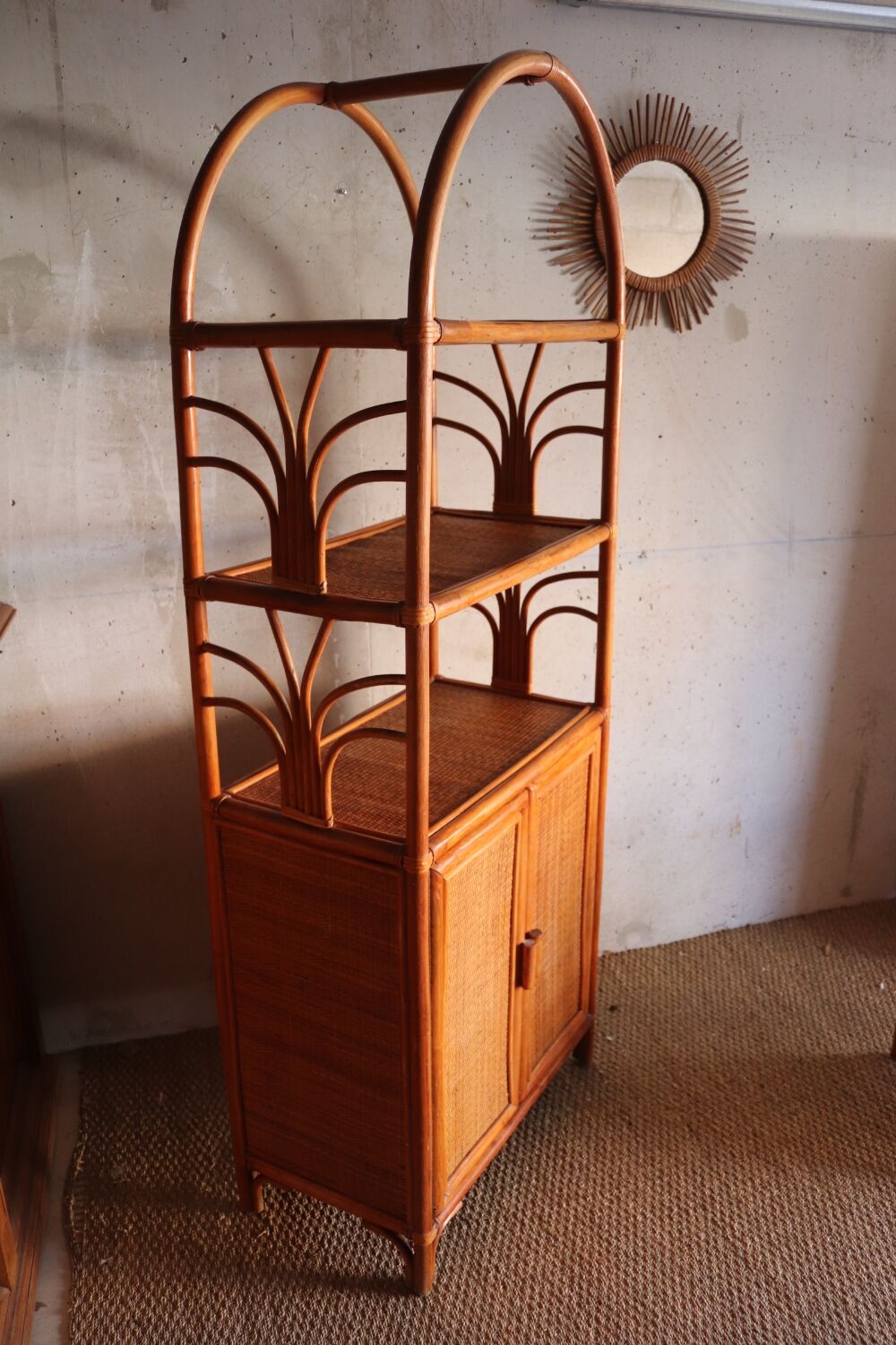 Rattan and vintage bamboo shelf