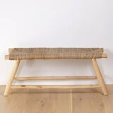 Moroccan handcrafted bench in wood and cord 100x40x40cm