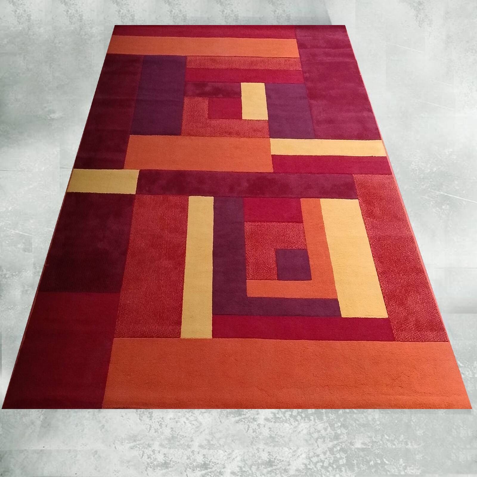 1970s Stunning Geometric Space Age Rug in Wool. Made in Italy