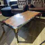 Vintage coffee table chrome steel and brass marble top Italy circa 1970