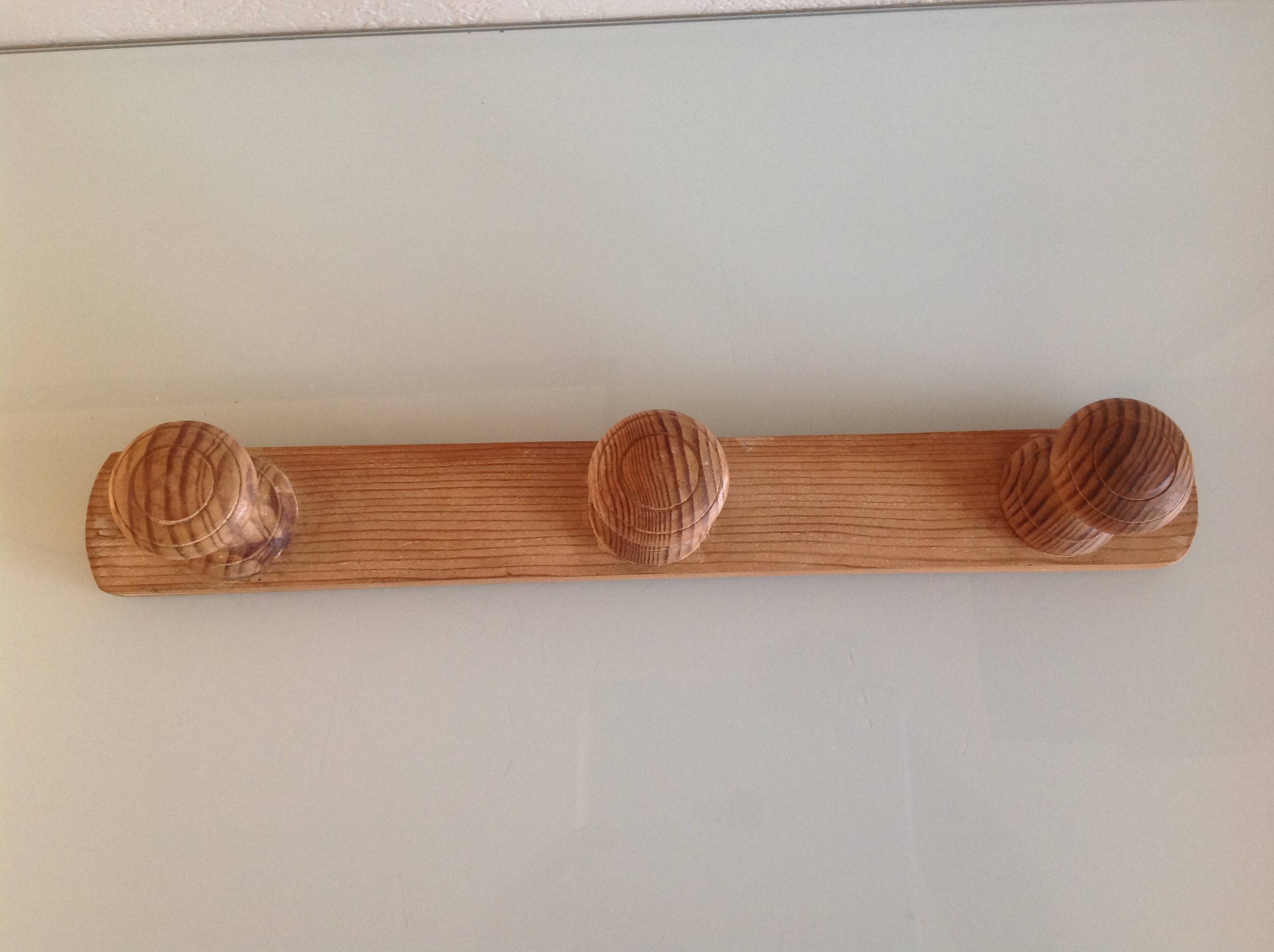 Vintage three-headed wooden coat rack from the 60s and 70s