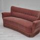 1960s, Danish 3-seater curved sofa, pink-salmon furniture velour, original.