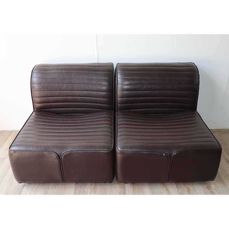 Canapé modulable vintage en cuir marron, 1970