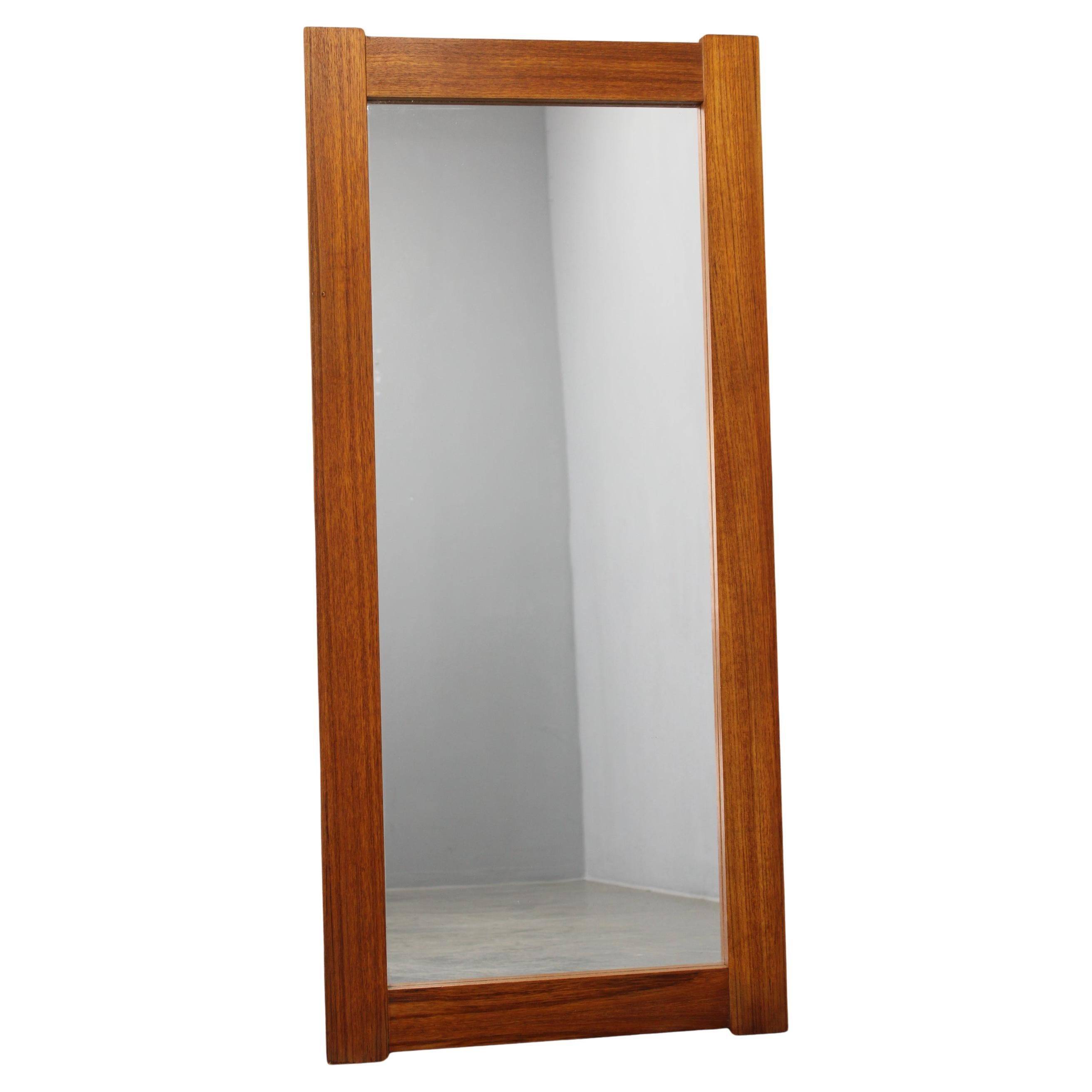 Large Danish midcentury teak veneer rectangular wall mirror, 1960s