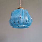 Suspension art déco en verre moucheté bleu, années 1920-30
