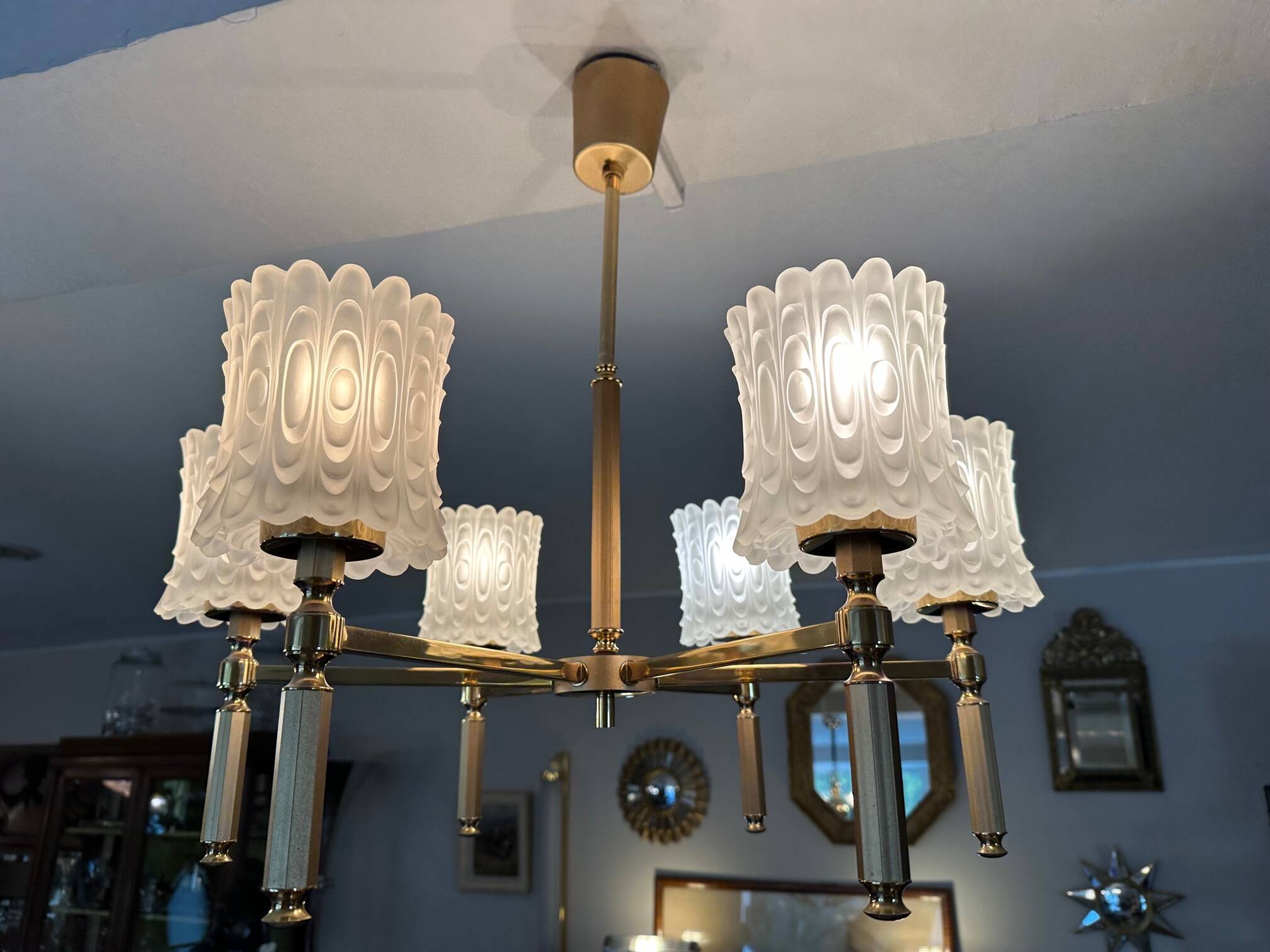 Brass and glass chandelier 1970