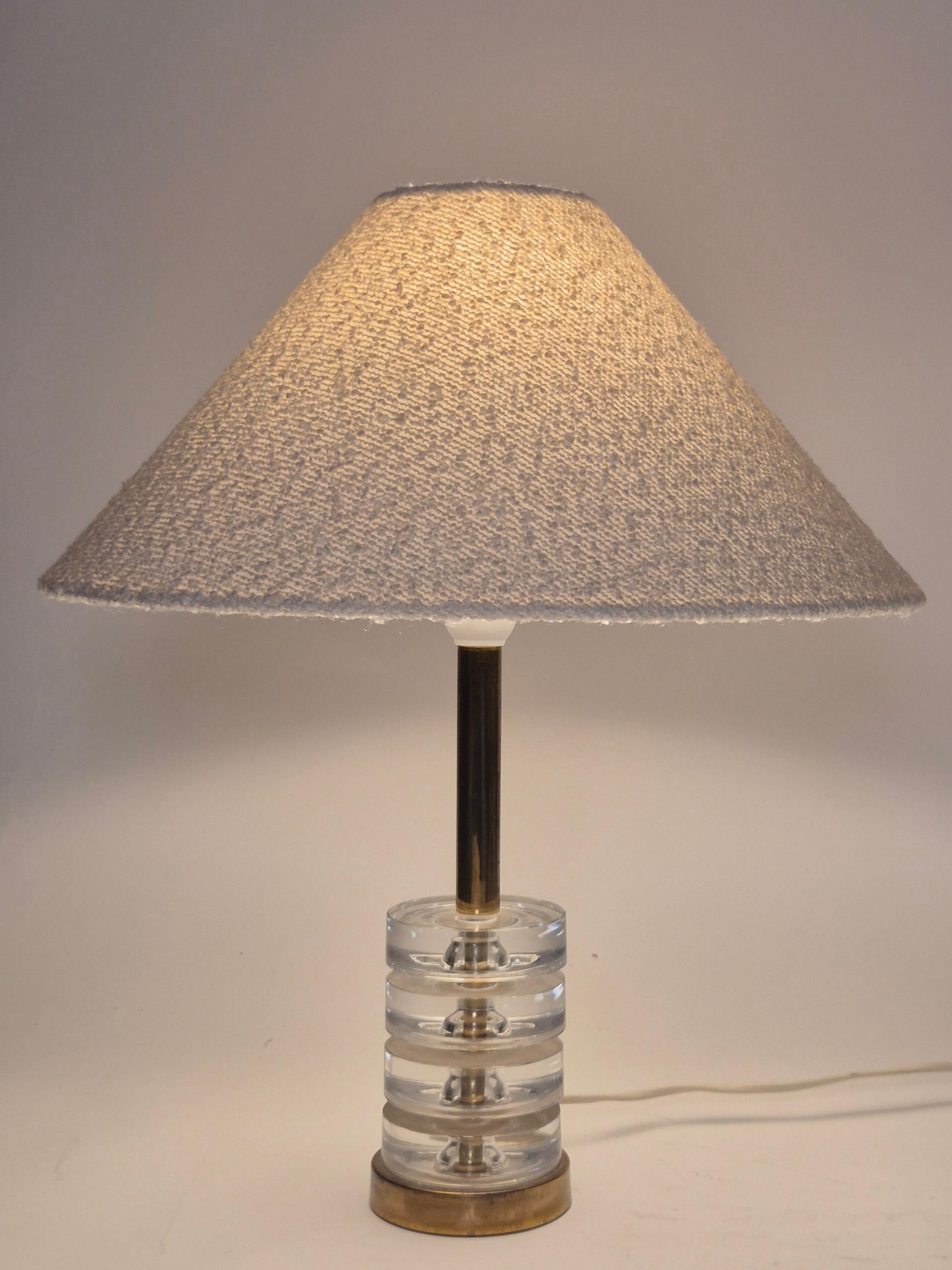 Timeless Pair of Scandinavian Modern Table Lamps with Orrefors Glass and Brass