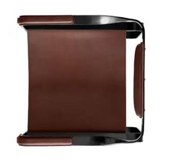 Armchair, smoked black steel and dark brown leather, contemporary design.