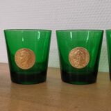 Set of 8 Dubonnet water glasses, vintage Louis d'or piece and bottle