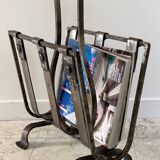 Vintage Brutalist Steel Magazine Rack