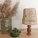 Lampe macramé vintage pied bois