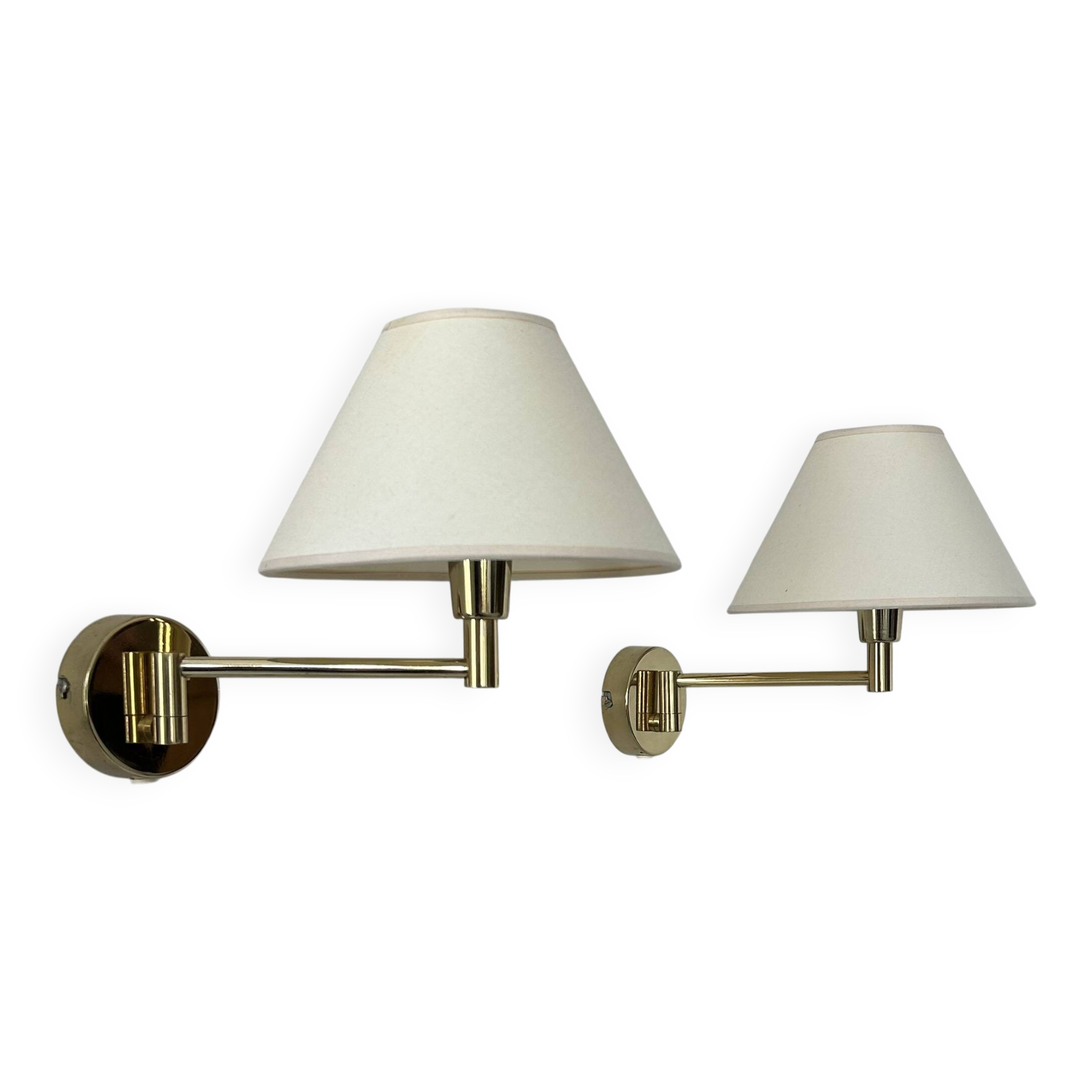Paire d'appliques vintage orientable, laiton et tissu beige, France, 1970