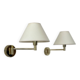Paire d'appliques vintage orientable, laiton et tissu beige, France, 1970