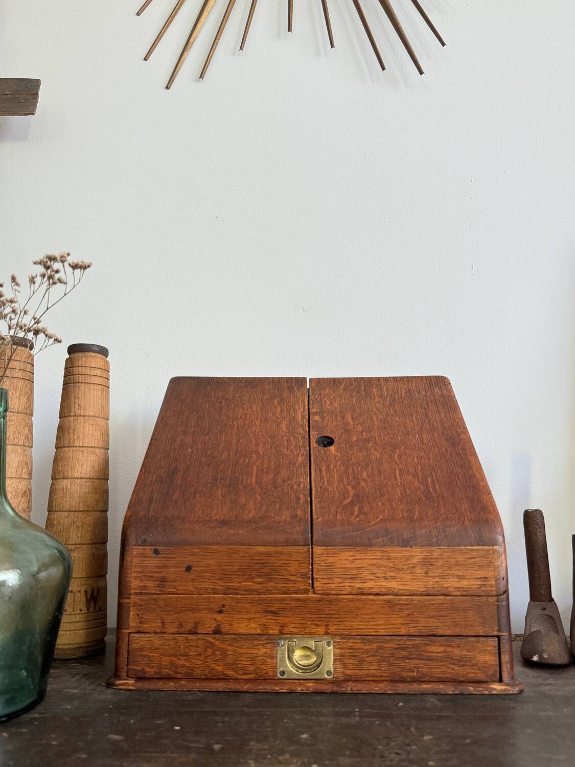 Small wooden mail storage unit